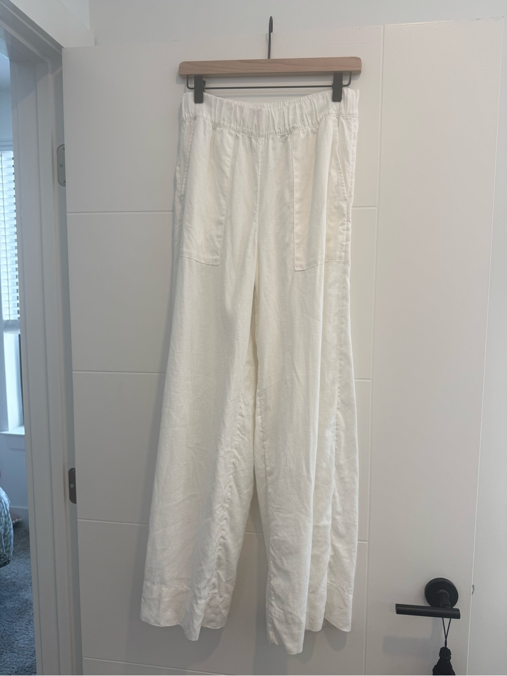 Beyond Yoga White Wide-Leg Linen-Blend Pants